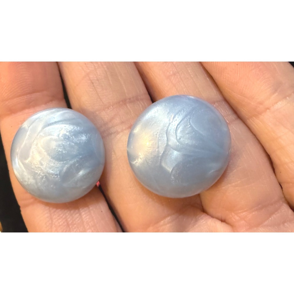 Vintage Light Blue Pearlescent Button Stud Earrings Round Swirl Retro Jewelry
